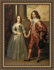 A Little Prince Likely in Time to Bless a Royal Throne Framed Paintings - William II, Prince of Orange and Princess Henrietta Mary Stuart, daughter of Charles I of England by Sir Antony van Dyck