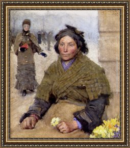 Saskia As Flora Framed Paintings - Flora, The Gypsy Flower Seller by Sir George Clausen