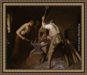 Blacksmith at His Forge Framed Paintings - Our Blacksmith by Sir George Clausen