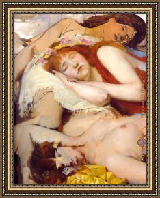 Exhausted Framed Paintings - Exhausted Maenides after the Dance by Sir Lawrence Alma-Tadema