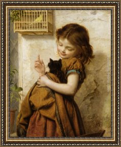 Her Favorite Book Framed Paintings - Her Favorite Pets by Sophie Gengembre Anderson