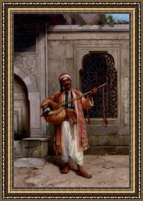 Musician's Table Framed Paintings - A Musician Playing Before A Mosque In Constantinople by Stanislaus von Chlebowski