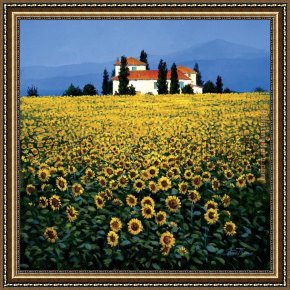 Field I Framed Paintings - Sunflower Field by Steve Thoms
