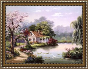 Gingerbread Cottage Framed Paintings - Arbor Cottage by Sung Kim