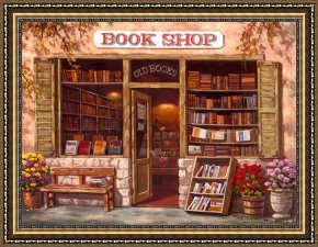 Her Favorite Book Framed Paintings - Book Shop by Sung Kim