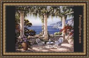 A Mediterranean Courtyard Framed Paintings - Mediterranean Terrace by Sung Kim