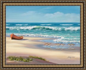 Sung Kim Framed Paintings - Sandpiper March II by Sung Kim