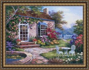 Spring Framed Paintings - Spring Patio I by Sung Kim