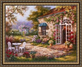 Spring Framed Paintings - Spring Patio II by Sung Kim