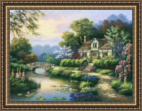 Gingerbread Cottage Framed Paintings - Swan Cottage II by Sung Kim