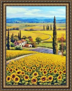 Tuscany Framed Paintings - The Golden Hills of Tuscany by Sung Kim