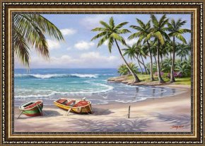A Bay Hunter with Two Spaniels Framed Paintings - Tropical Bay by Sung Kim