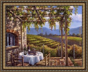 Sung Kim Framed Paintings - Vineyard Terrace by Sung Kim