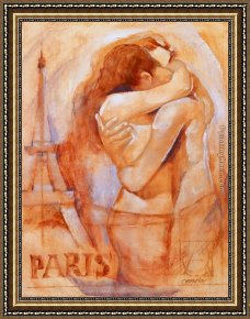 The Love Embrace of The Universe The Earth Mexico Me Diego And Mr Xolotl Framed Paintings - Embrace in Paris by Talantbek Chekirov