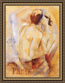 Farewell Kiss Framed Paintings - Kiss in Paris by Talantbek Chekirov