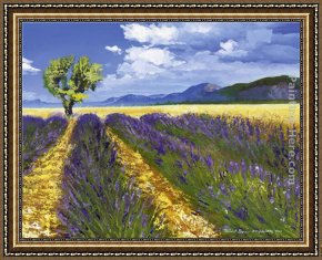 Totes Meer Mit Moabitergebirge, Abendstimmung Framed Paintings - Lavendelfeld mit Baum by Talantbek Chekirov