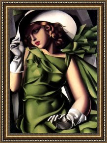 Girl at Piano Framed Paintings - Girl in a Green Dress by Tamara de Lempicka