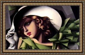 Lempicka Framed Paintings - Girl in a Green Dress detail by Tamara de Lempicka