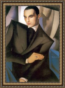 The Marquis Dafflitto on a Staircase Framed Paintings - Portrait du Marquis Sommi by Tamara de Lempicka