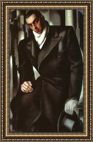 Portrait of a Young Man (detail) Framed Paintings - Portrait of Man in Overcoat by Tamara de Lempicka