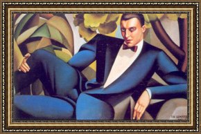 The Marquis Dafflitto on a Staircase Framed Paintings - Portrait of the Marquis d'Afflito by Tamara de Lempicka