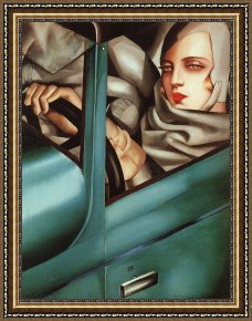 Portrait of Mrs Abney Framed Paintings - Self Portrait in Green Bugatti by Tamara de Lempicka
