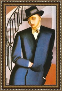 The Marquis Dafflitto on a Staircase Framed Paintings - The Marquis DAfflitto on a Staircase by Tamara de Lempicka