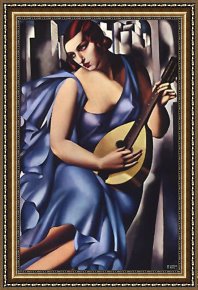 The Blue Window Framed Paintings - The Musician in Blue by Tamara de Lempicka