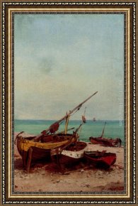 Eze-sur-mer Framed Paintings - Bateaux de peches sur la plage by Theodor Alexander Weber