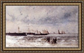 Sydney Harbour Framed Paintings - Shipping Near A Harbour Entrance by Theodor Alexander Weber