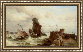Port of Valencia Framed Paintings - Ships Entering a Port in a Storm by Theodor Alexander Weber