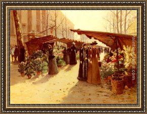 Plantes Framed Paintings - Marche Aux Fleurs A La Madeleine Avec Plantes Potageres by Theodor von Hoermann