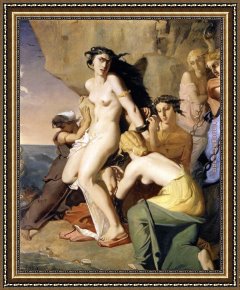 Perseus Frees Andromeda Framed Paintings - Andromeda Chained to the Rock by the Nereids by Theodore Chasseriau
