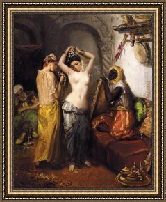 A Tavern Interior with a Bagpiper And a Couple Dancing Framed Paintings - Orientalist Interior by Theodore Chasseriau