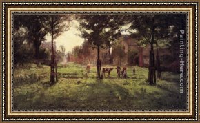 A Milkmaid with Her Cows on a Summer Day Framed Paintings - Summer Days at Vernon by Theodore Clement Steele