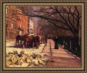 Street Framed Paintings - Beacon Street Boston by Theodore Robinson