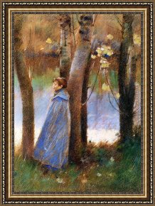 Figure Modern Framed Paintings - Figure in a Landscape by Theodore Robinson