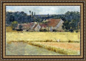 French Framed Paintings - French Farmhouse by Theodore Robinson