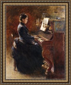 Girl at Piano Framed Paintings - Girl at Piano by Theodore Robinson