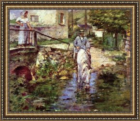 The Daughters of Judah in Babylon Framed Paintings - Pere Trognon and His Daughter at the Bridge by Theodore Robinson