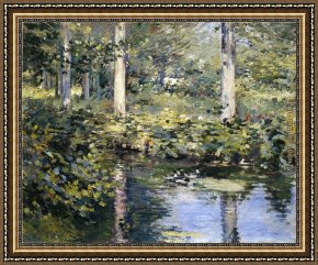 Mallard Duck Framed Paintings - The Duck Pond by Theodore Robinson