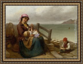 An Algerian Mother And Child Framed Paintings - Mother and Child by the Seaside by Thomas Brooks