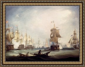 Battle Framed Paintings - The Battle Of Trafalgar, 1805 by Thomas Buttersworth