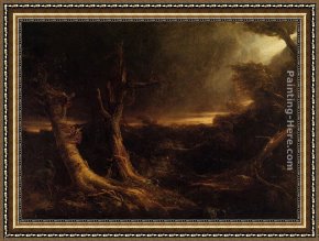 Cross in The Wilderness Framed Paintings - A Tornado in the Wilderness by Thomas Cole