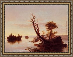 Hamlet Play Scene Framed Paintings - American Lake Scene by Thomas Cole
