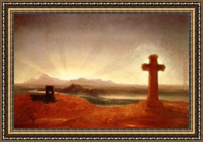 Cross in The Wilderness Framed Paintings - Cross at Sunset by Thomas Cole