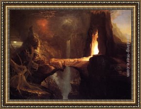 Tavern of The Crescent Moon Framed Paintings - Expulsion Moon and Firelight by Thomas Cole