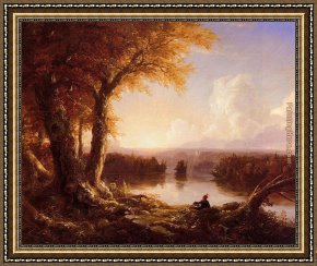 Thomas Cole Framed Paintings - Indian at Sunset by Thomas Cole