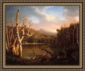 Trees Framed Paintings - Lake with Dead Trees (Catskill) by Thomas Cole