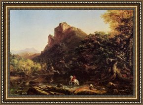 In Western Mountains Framed Paintings - The Mountain Ford by Thomas Cole